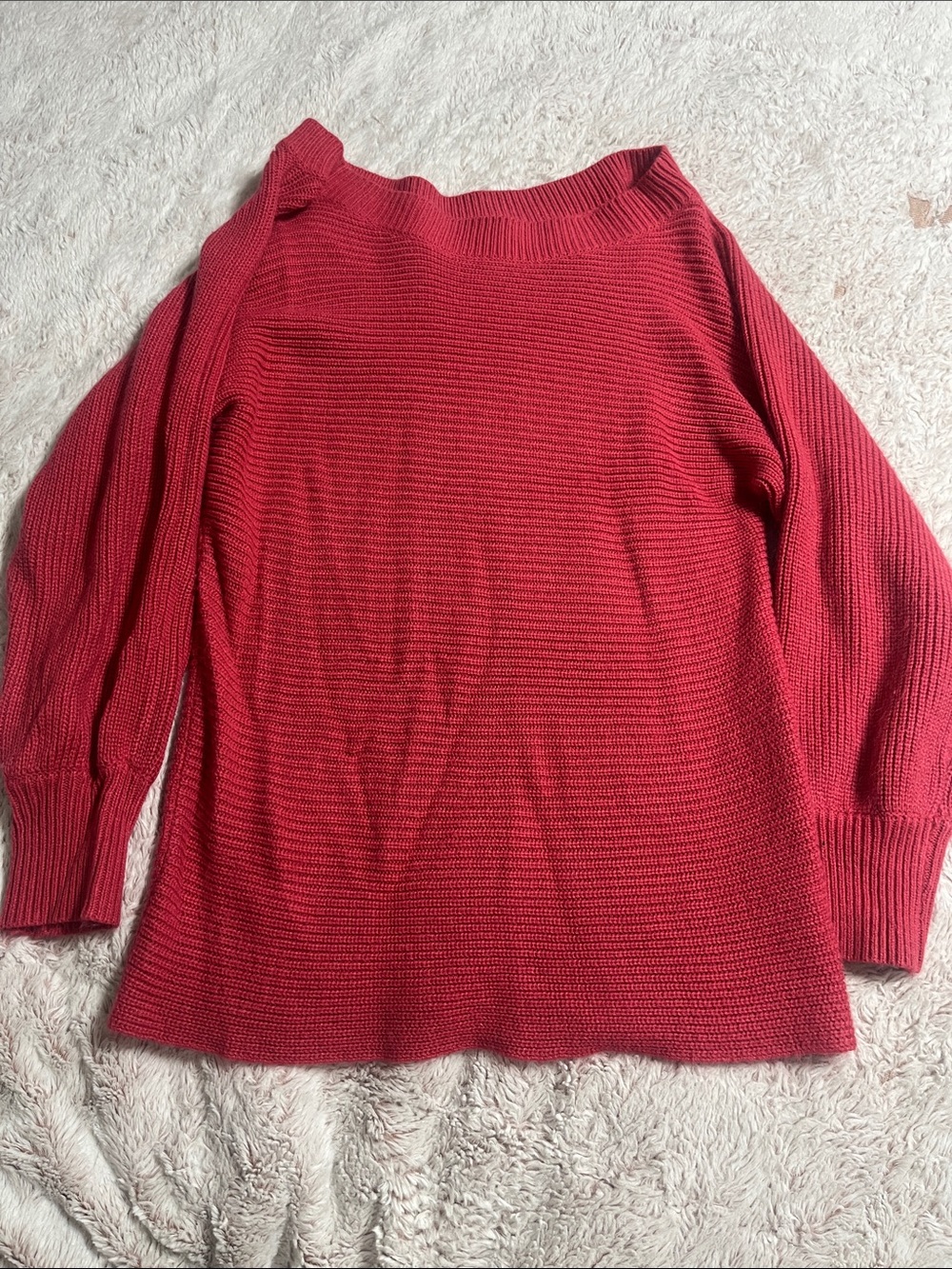 SHEIN Hot Pink Off-Shoulder Ribbed Knit Sweater